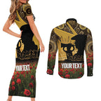 Personalised Australia Matildas ANZAC Day Couples Matching Short Sleeve Bodycon Dress and Long Sleeve Button Shirt Last Post Poppy Lest We Forget