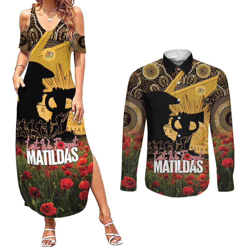 Personalised Australia Matildas ANZAC Day Couples Matching Summer Maxi Dress and Long Sleeve Button Shirt Last Post Poppy Lest We Forget