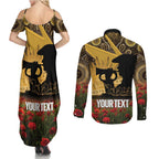 Personalised Australia Matildas ANZAC Day Couples Matching Summer Maxi Dress and Long Sleeve Button Shirt Last Post Poppy Lest We Forget