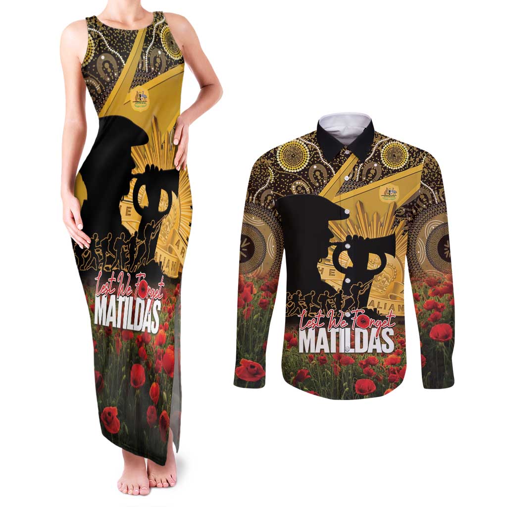 Personalised Australia Matildas ANZAC Day Couples Matching Tank Maxi Dress and Long Sleeve Button Shirt Last Post Poppy Lest We Forget