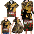 Personalised Australia Matildas ANZAC Day Family Matching Long Sleeve Bodycon Dress and Hawaiian Shirt Last Post Poppy Lest We Forget