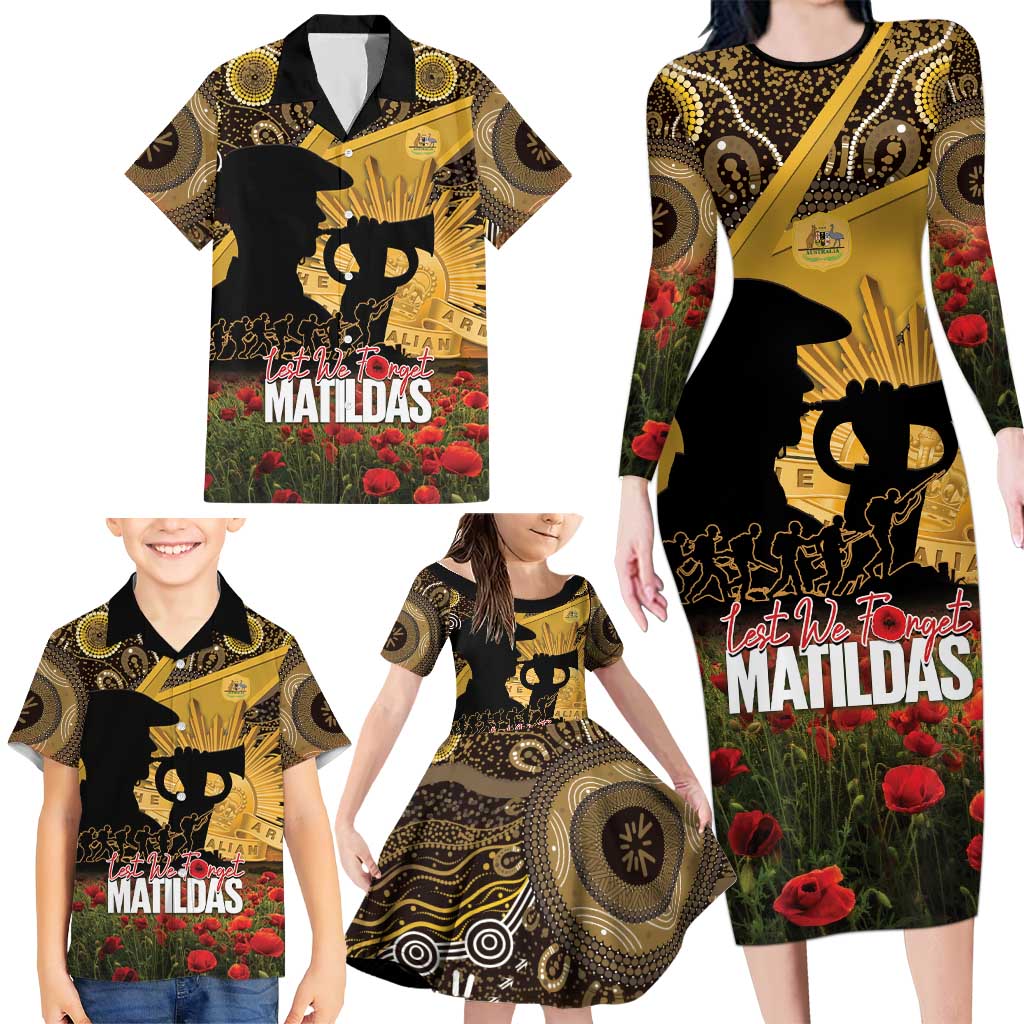 Personalised Australia Matildas ANZAC Day Family Matching Long Sleeve Bodycon Dress and Hawaiian Shirt Last Post Poppy Lest We Forget