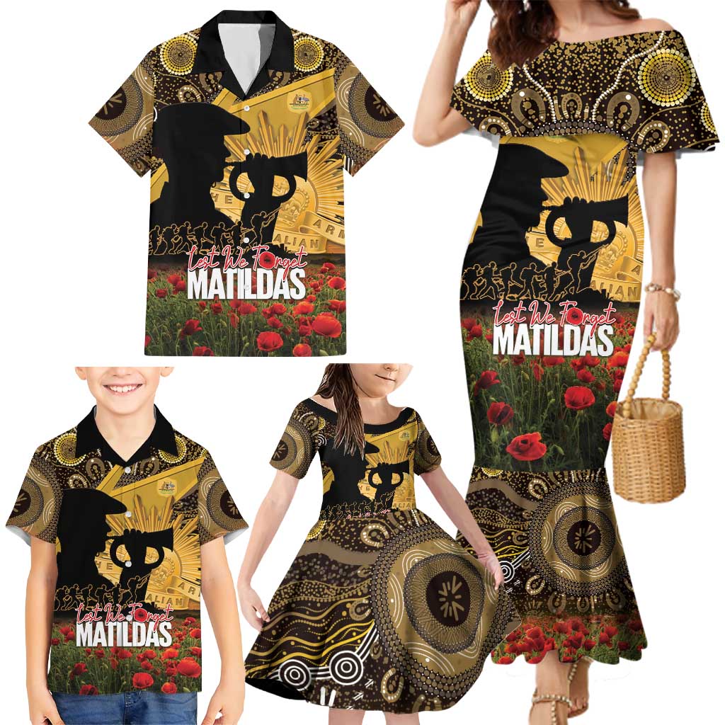 Personalised Australia Matildas ANZAC Day Family Matching Mermaid Dress and Hawaiian Shirt Last Post Poppy Lest We Forget