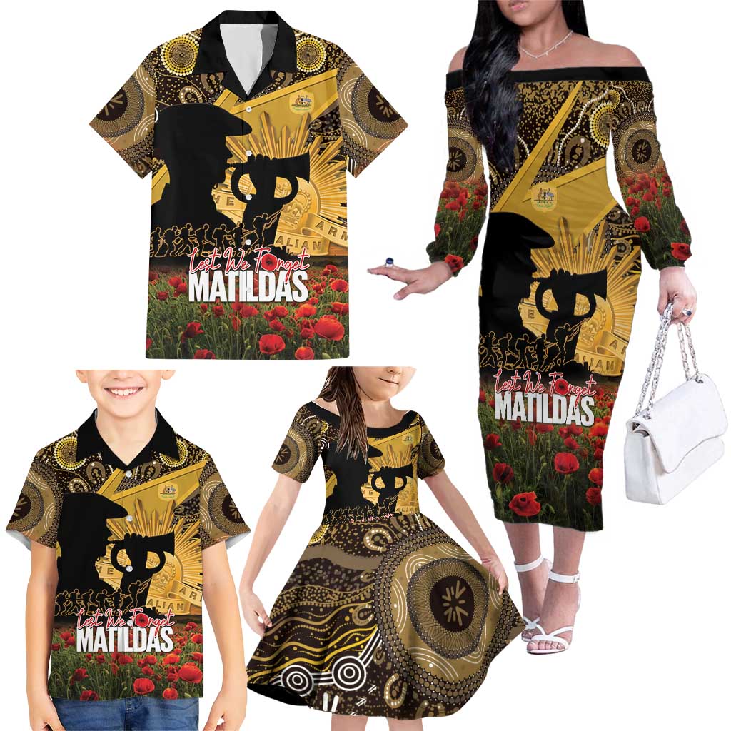 Personalised Australia Matildas ANZAC Day Family Matching Off The Shoulder Long Sleeve Dress and Hawaiian Shirt Last Post Poppy Lest We Forget