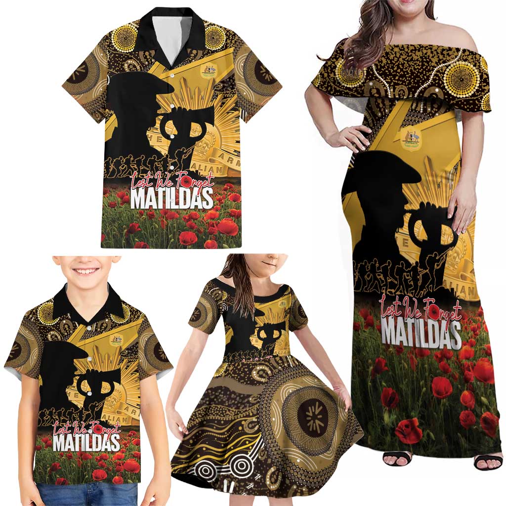 Personalised Australia Matildas ANZAC Day Family Matching Off Shoulder Maxi Dress and Hawaiian Shirt Last Post Poppy Lest We Forget