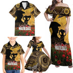 Personalised Australia Matildas ANZAC Day Family Matching Off Shoulder Maxi Dress and Hawaiian Shirt Last Post Poppy Lest We Forget