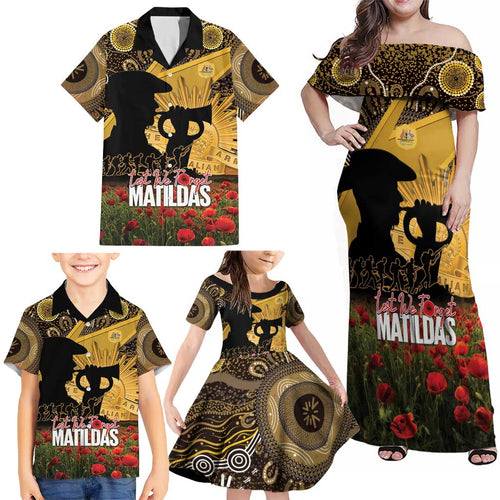 Personalised Australia Matildas ANZAC Day Family Matching Off Shoulder Maxi Dress and Hawaiian Shirt Last Post Poppy Lest We Forget