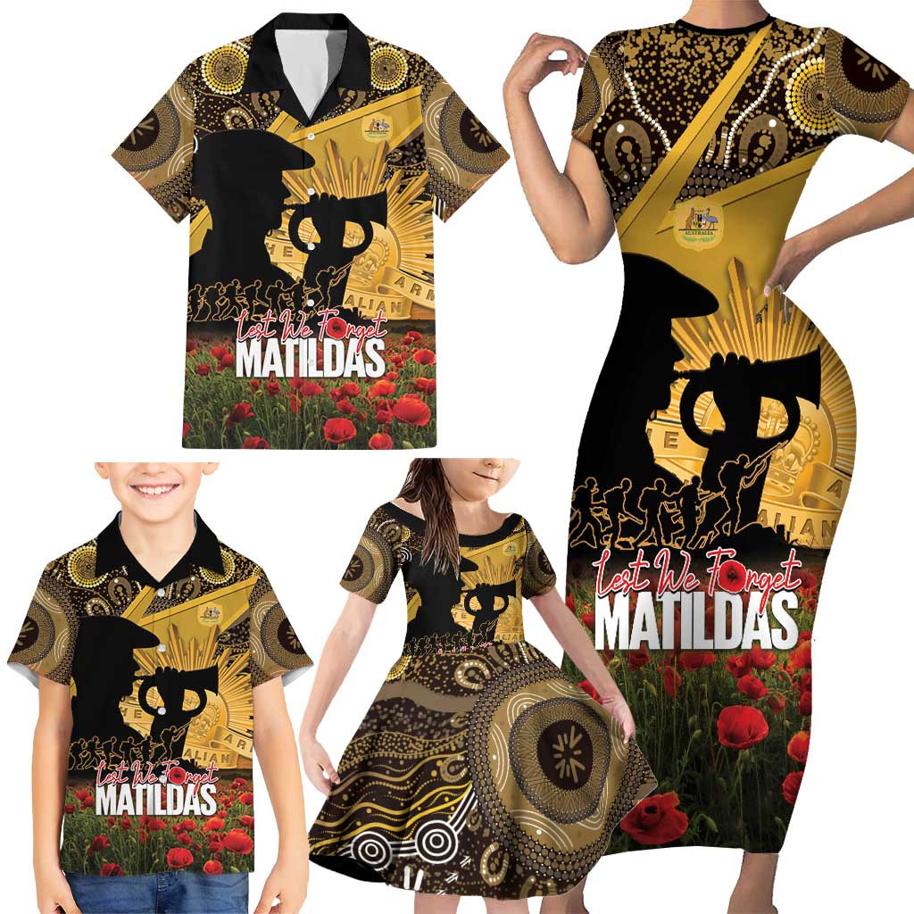 Personalised Australia Matildas ANZAC Day Family Matching Short Sleeve Bodycon Dress and Hawaiian Shirt Last Post Poppy Lest We Forget