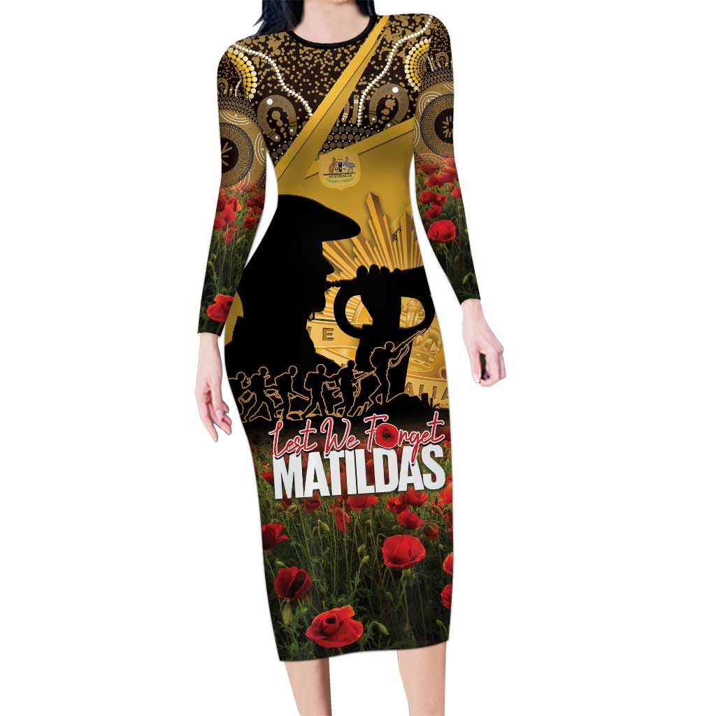 Personalised Australia Matildas ANZAC Day Long Sleeve Bodycon Dress Last Post Poppy Lest We Forget