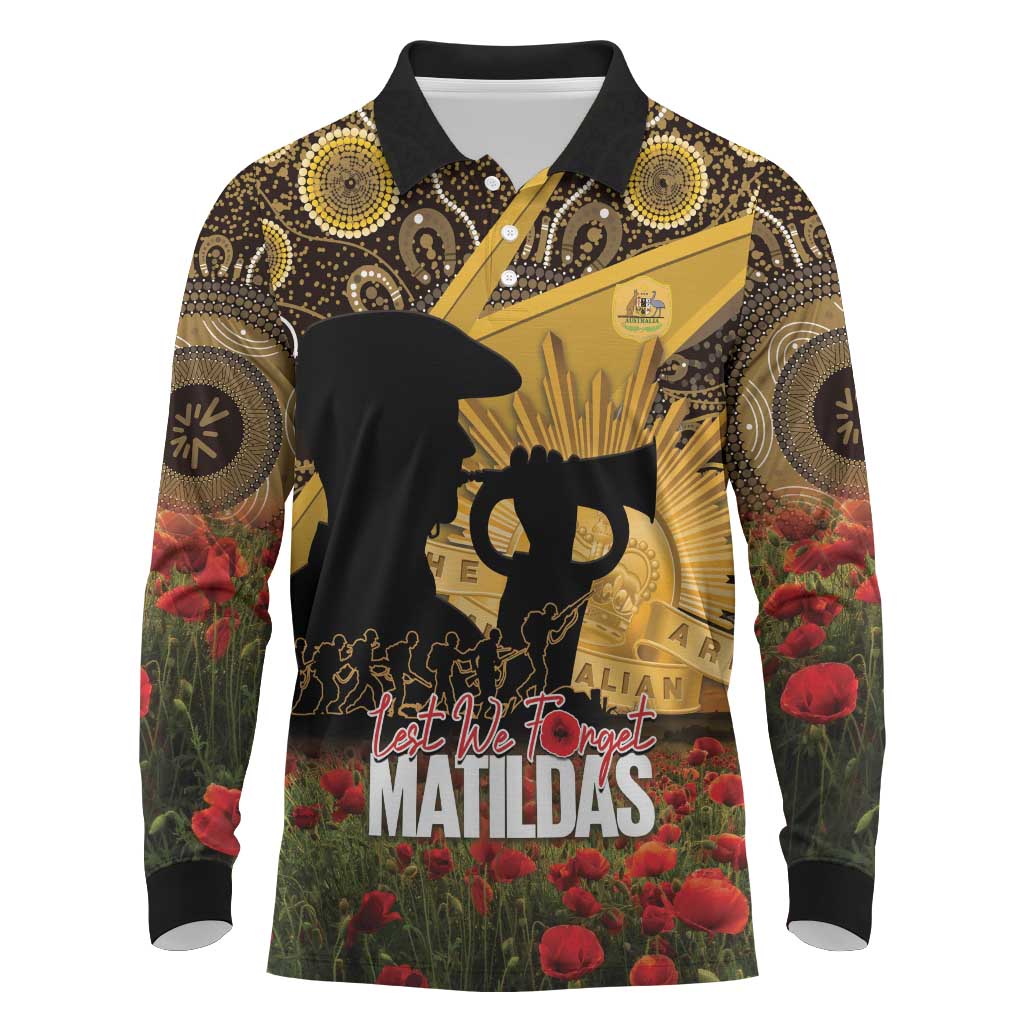 Personalised Australia Matildas ANZAC Day Long Sleeve Polo Shirt Last Post Poppy Lest We Forget