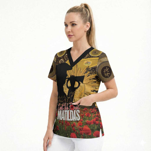 Personalised Australia Matildas ANZAC Day Scrub Top Last Post Poppy Lest We Forget