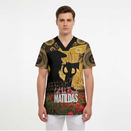 Personalised Australia Matildas ANZAC Day Scrub Top Last Post Poppy Lest We Forget