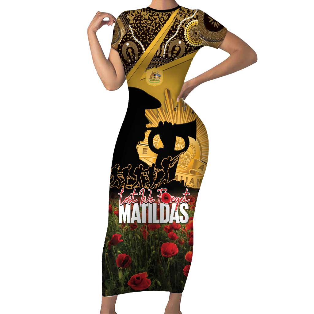 Personalised Australia Matildas ANZAC Day Short Sleeve Bodycon Dress Last Post Poppy Lest We Forget