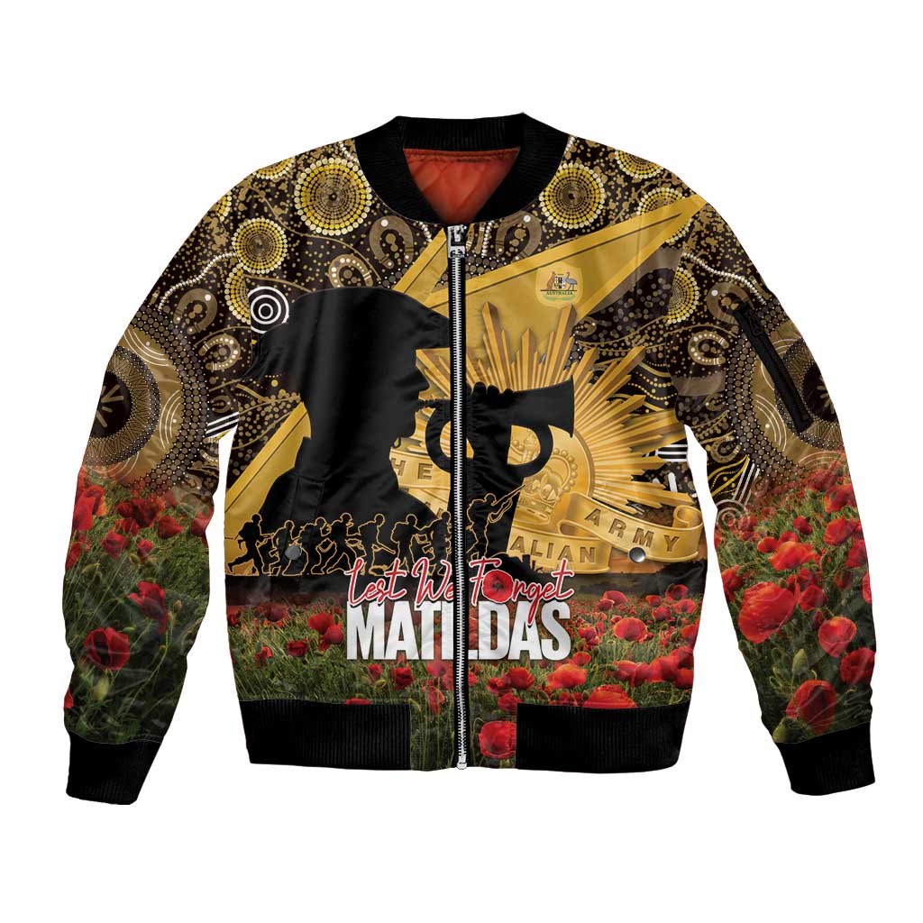 Personalised Australia Matildas ANZAC Day Sleeve Zip Bomber Jacket Last Post Poppy Lest We Forget
