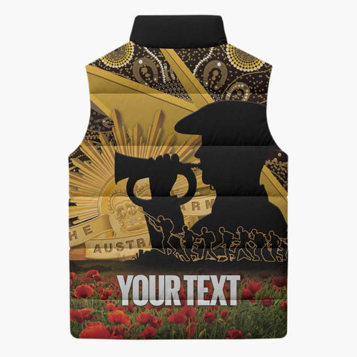 Personalised Australia Matildas ANZAC Day Sleeveless Puffer Jacket Last Post Poppy Lest We Forget