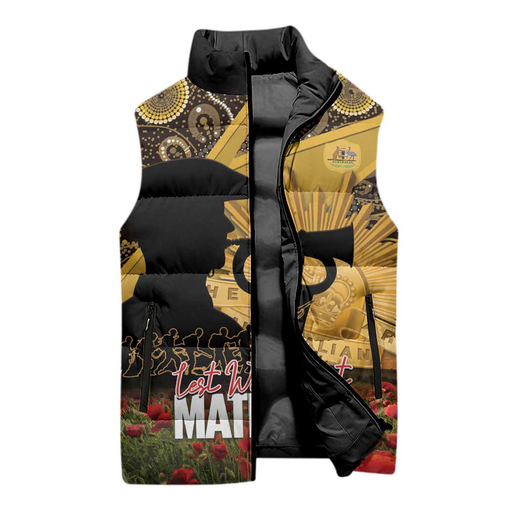 Personalised Australia Matildas ANZAC Day Sleeveless Puffer Jacket Last Post Poppy Lest We Forget