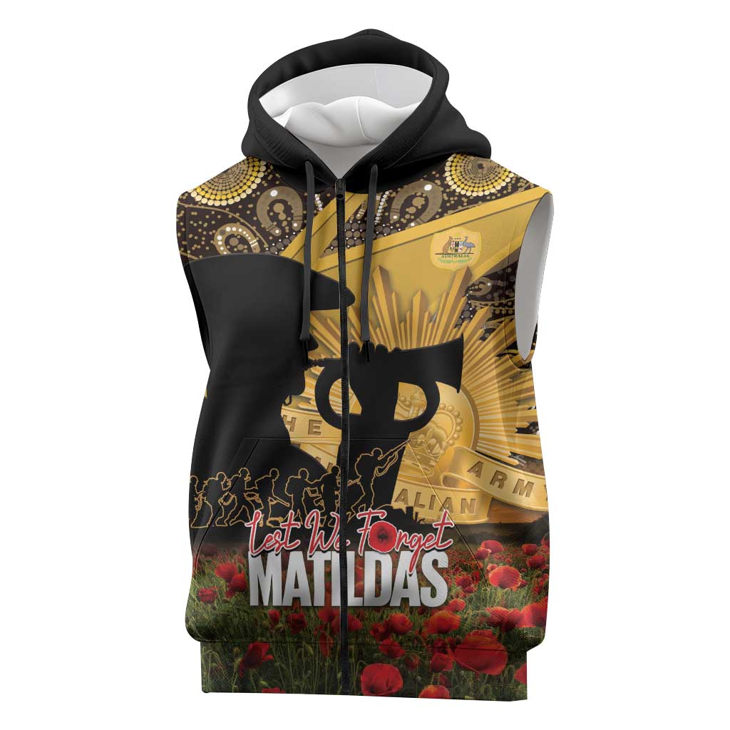 Personalised Australia Matildas ANZAC Day Sleeveless Zip Hoodie Last Post Poppy Lest We Forget