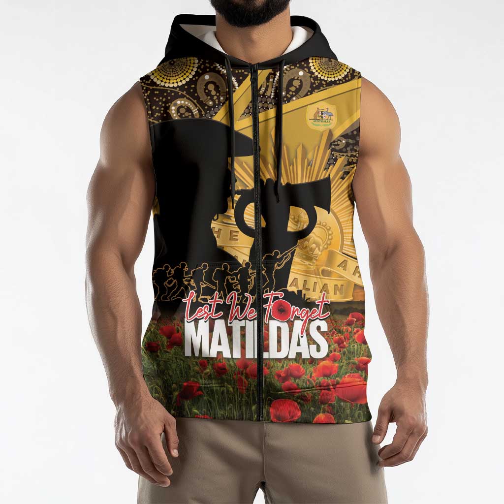 Personalised Australia Matildas ANZAC Day Sleeveless Zip Hoodie Last Post Poppy Lest We Forget