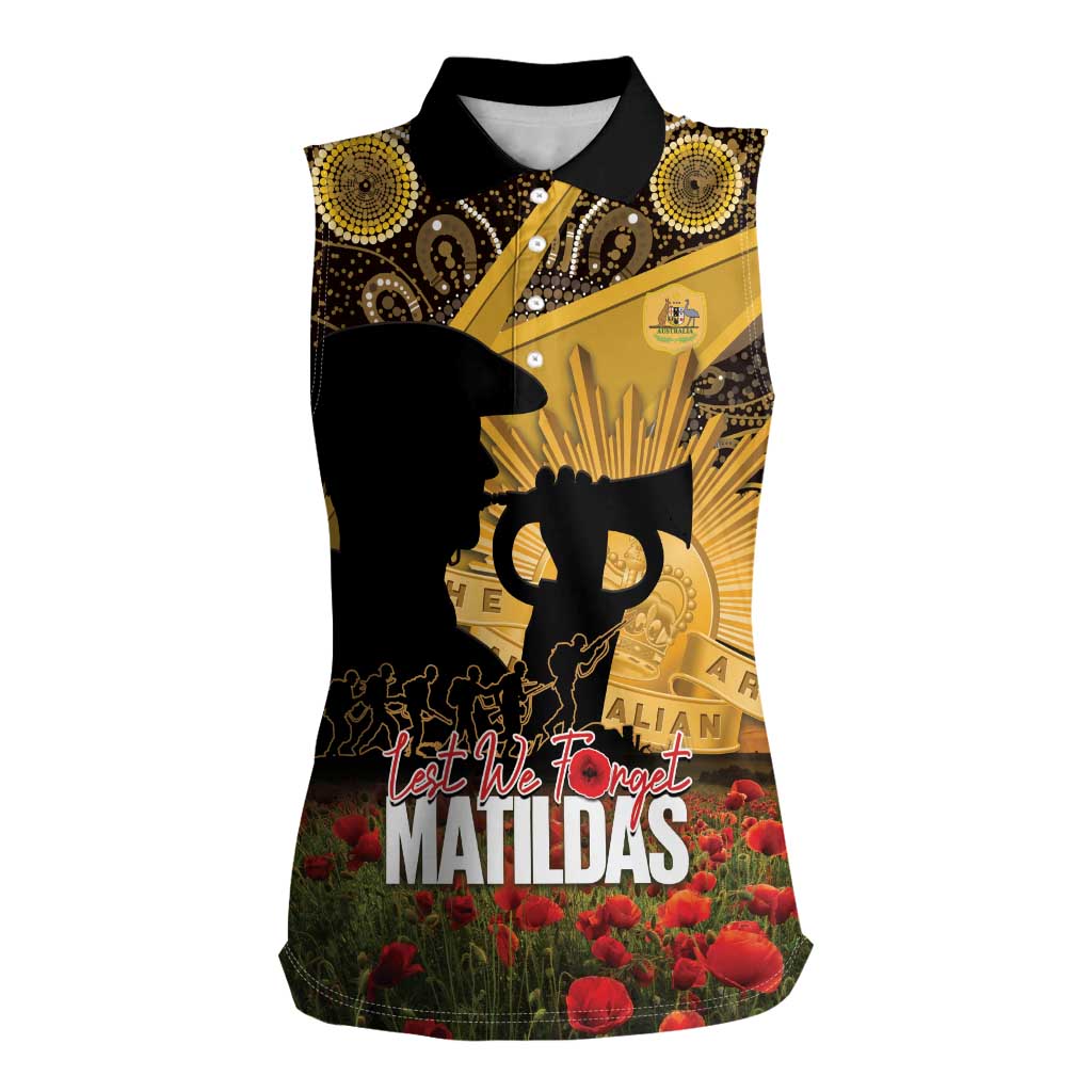 Personalised Australia Matildas ANZAC Day Women Sleeveless Polo Shirt Last Post Poppy Lest We Forget