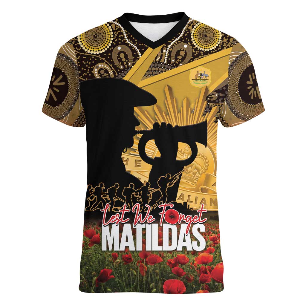 Personalised Australia Matildas ANZAC Day Women V-Neck T-Shirt Last Post Poppy Lest We Forget