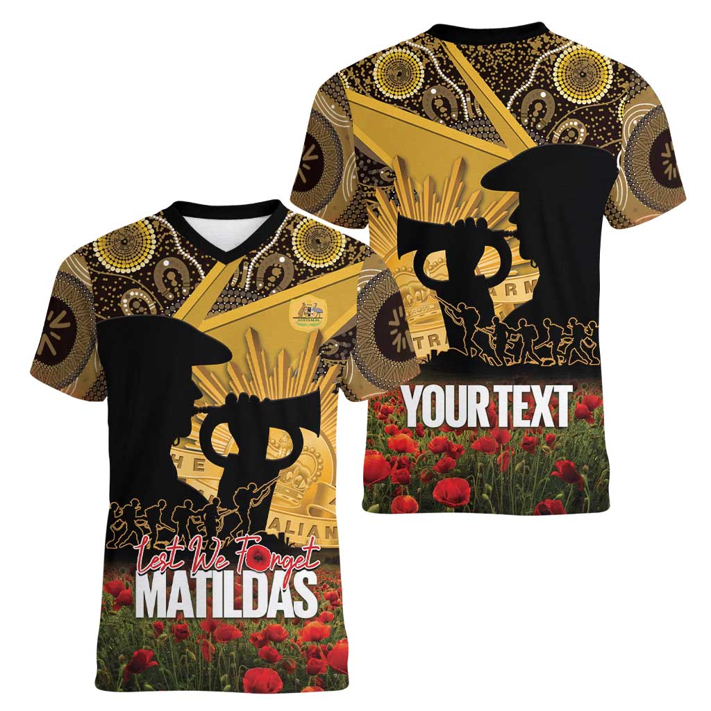 Personalised Australia Matildas ANZAC Day Women V-Neck T-Shirt Last Post Poppy Lest We Forget