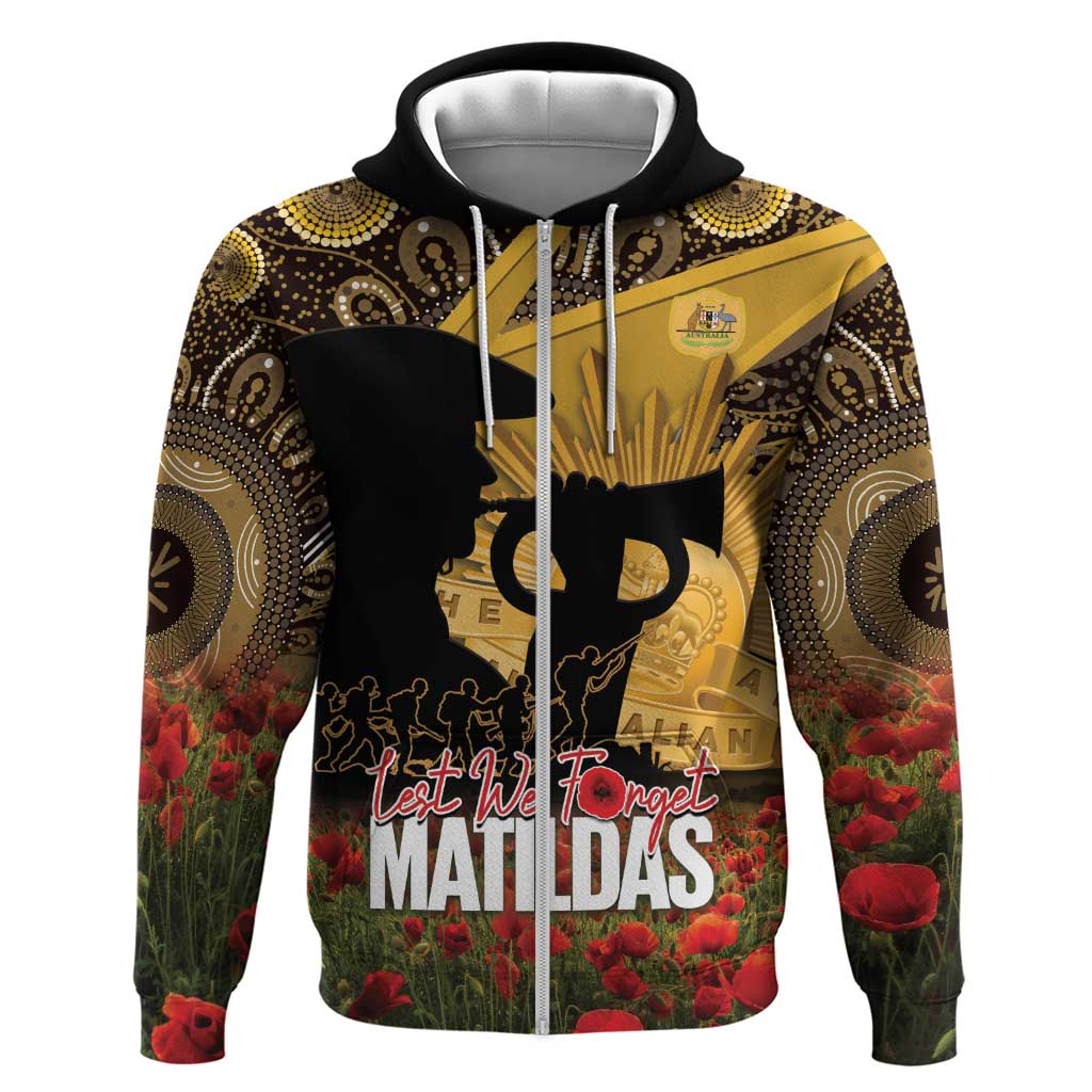 Personalised Australia Matildas ANZAC Day Zip Hoodie Last Post Poppy Lest We Forget