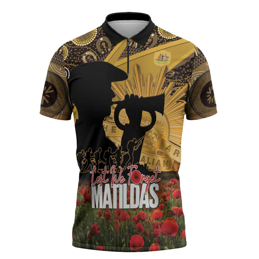 Personalised Australia Matildas ANZAC Day Zipper Polo Shirt Last Post Poppy Lest We Forget