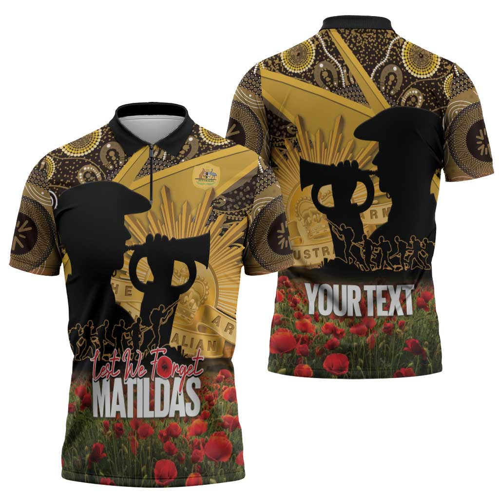 Personalised Australia Matildas ANZAC Day Zipper Polo Shirt Last Post Poppy Lest We Forget