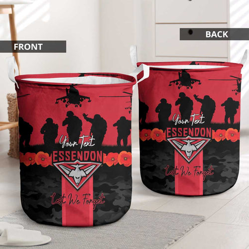 Personalised Essendon Football ANZAC Day Laundry Basket Bombers Poppy Lest We Forget