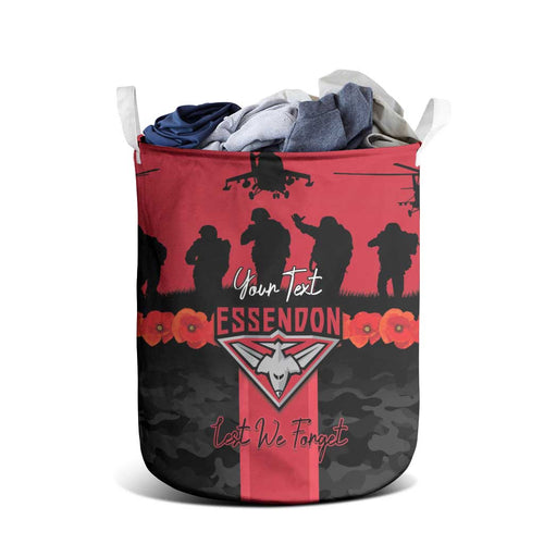 Personalised Essendon Football ANZAC Day Laundry Basket Bombers Poppy Lest We Forget