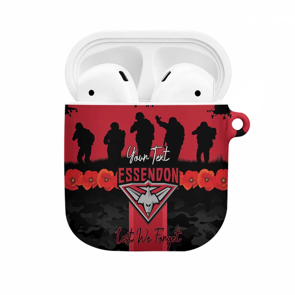 Personalised Essendon Football ANZAC Day AirPods Case Bombers Poppy Lest We Forget