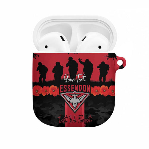 Personalised Essendon Football ANZAC Day AirPods Case Bombers Poppy Lest We Forget