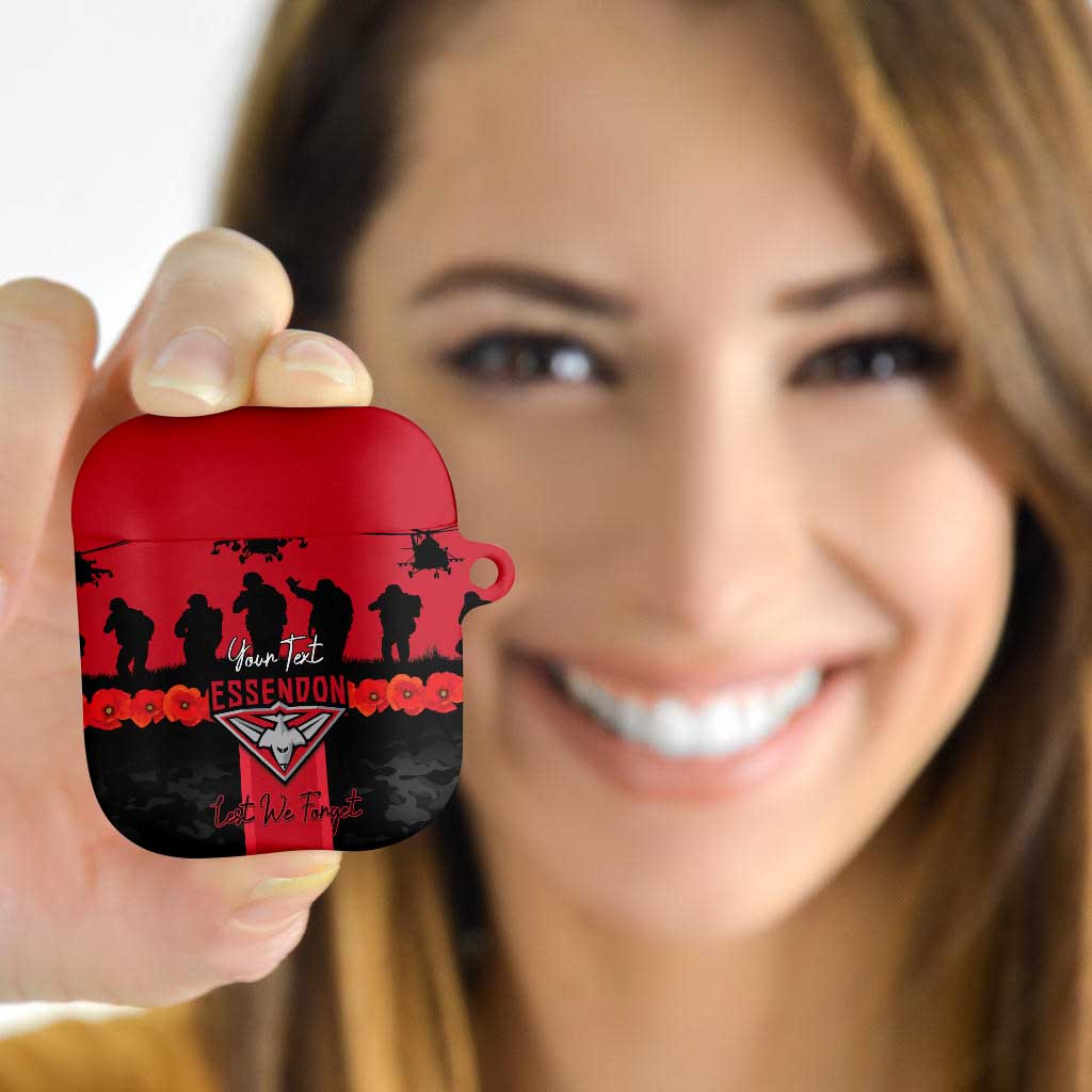 Personalised Essendon Football ANZAC Day AirPods Case Bombers Poppy Lest We Forget