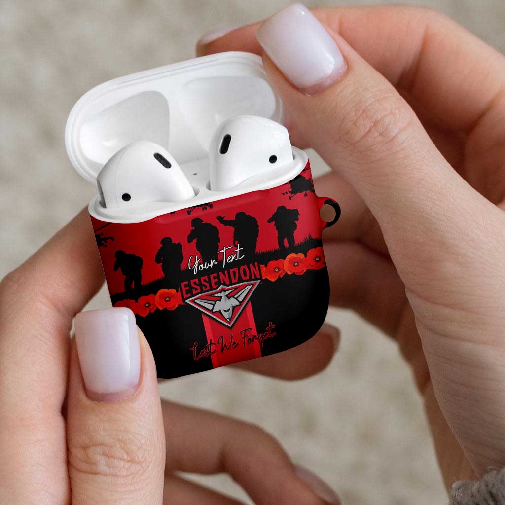 Personalised Essendon Football ANZAC Day AirPods Case Bombers Poppy Lest We Forget