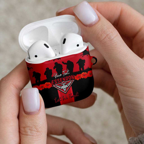 Personalised Essendon Football ANZAC Day AirPods Case Bombers Poppy Lest We Forget