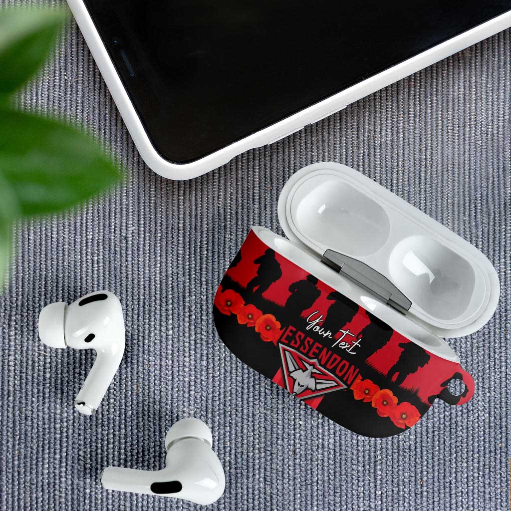 Personalised Essendon Football ANZAC Day AirPods Case Bombers Poppy Lest We Forget