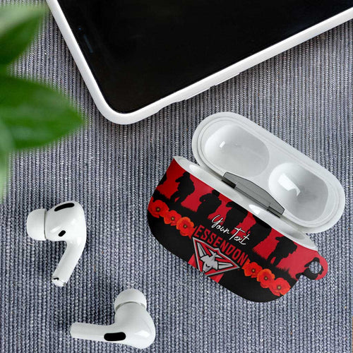 Personalised Essendon Football ANZAC Day AirPods Case Bombers Poppy Lest We Forget