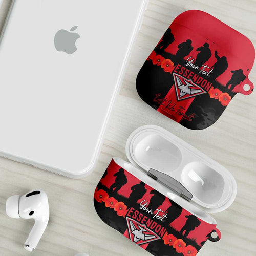 Personalised Essendon Football ANZAC Day AirPods Case Bombers Poppy Lest We Forget