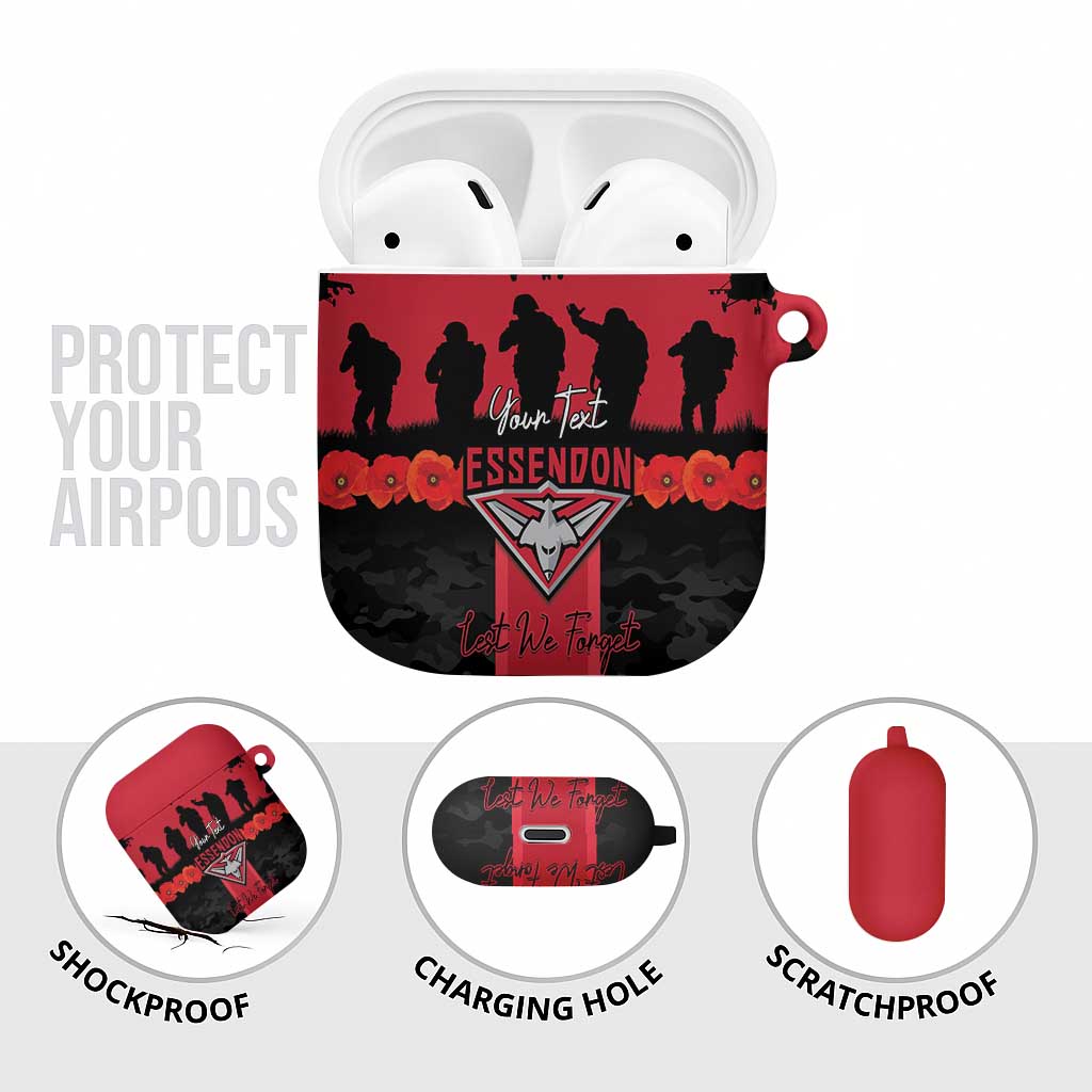 Personalised Essendon Football ANZAC Day AirPods Case Bombers Poppy Lest We Forget