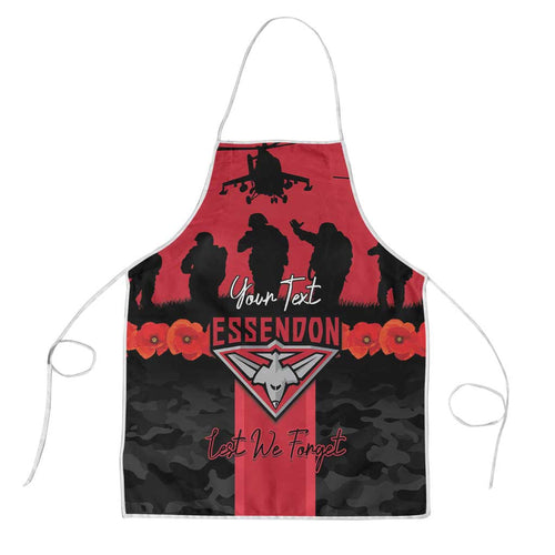 Personalised Essendon Football ANZAC Day Apron Bombers Poppy Lest We Forget