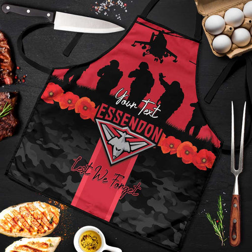 Personalised Essendon Football ANZAC Day Apron Bombers Poppy Lest We Forget