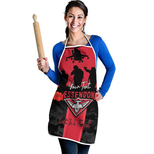 Personalised Essendon Football ANZAC Day Apron Bombers Poppy Lest We Forget