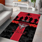 Personalised Essendon Football ANZAC Day Area Rug Bombers Poppy Lest We Forget