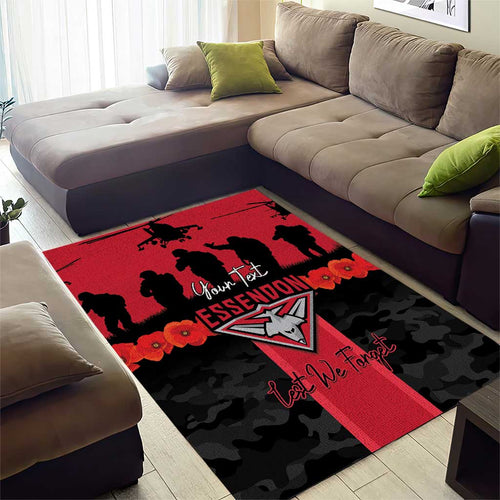 Personalised Essendon Football ANZAC Day Area Rug Bombers Poppy Lest We Forget