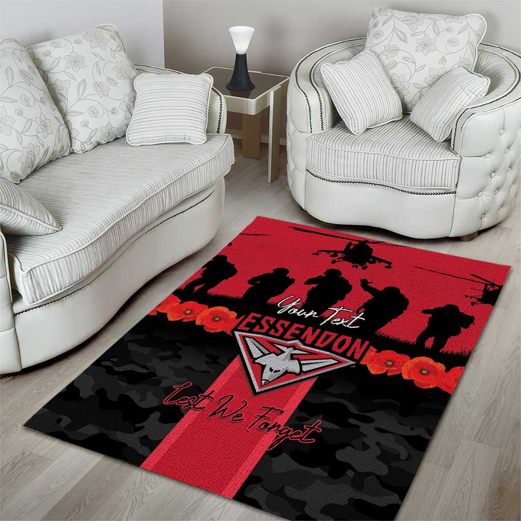 Personalised Essendon Football ANZAC Day Area Rug Bombers Poppy Lest We Forget