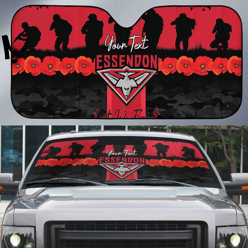 Personalised Essendon Football ANZAC Day Auto Sun Shade Bombers Poppy Lest We Forget