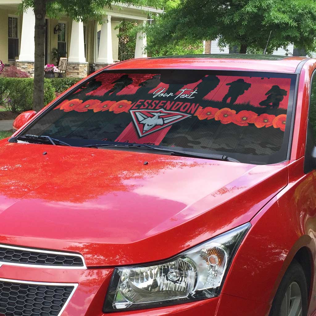 Personalised Essendon Football ANZAC Day Auto Sun Shade Bombers Poppy Lest We Forget