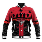 Personalised Essendon Football ANZAC Day Baseball Jacket Bombers Poppy Lest We Forget