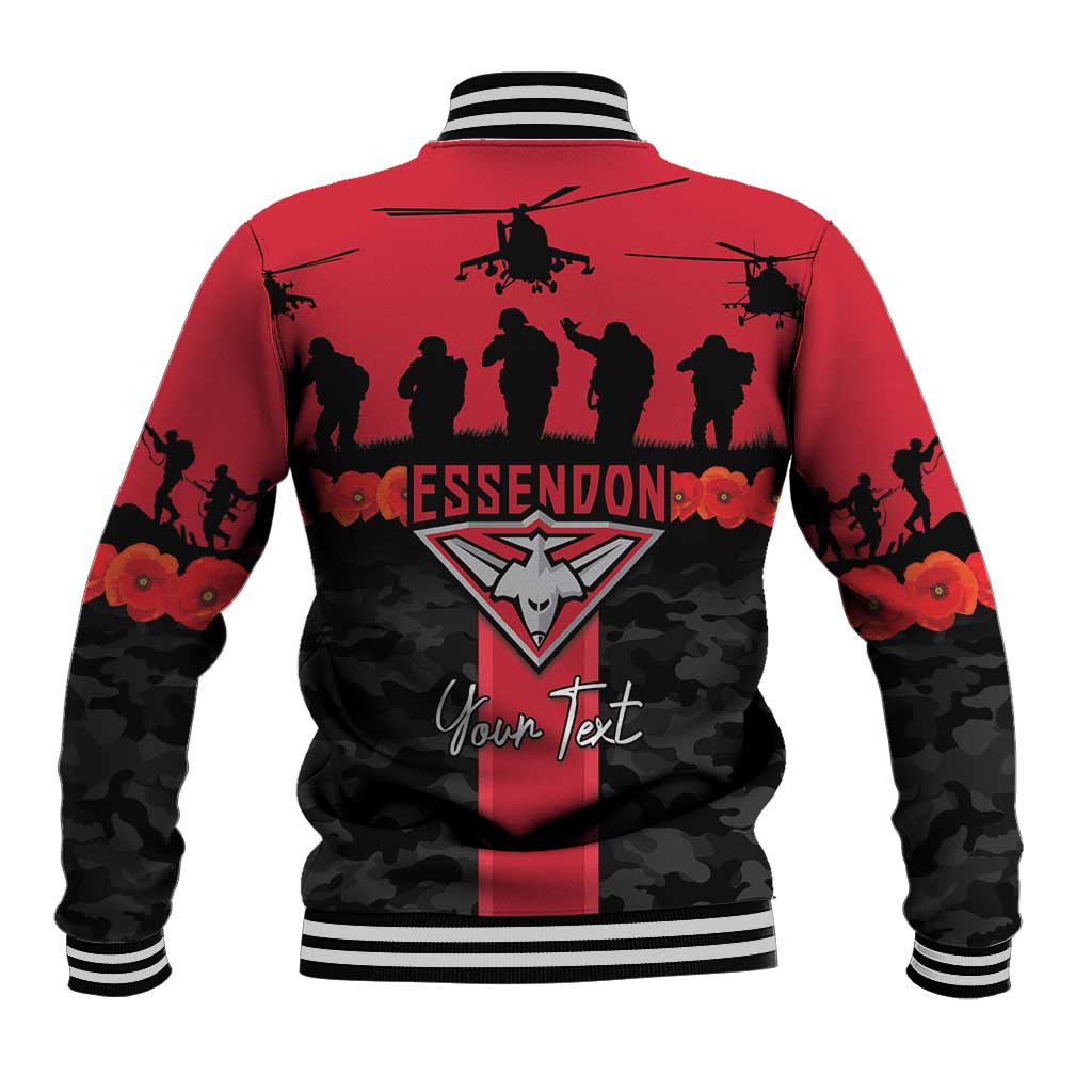 Personalised Essendon Football ANZAC Day Baseball Jacket Bombers Poppy Lest We Forget