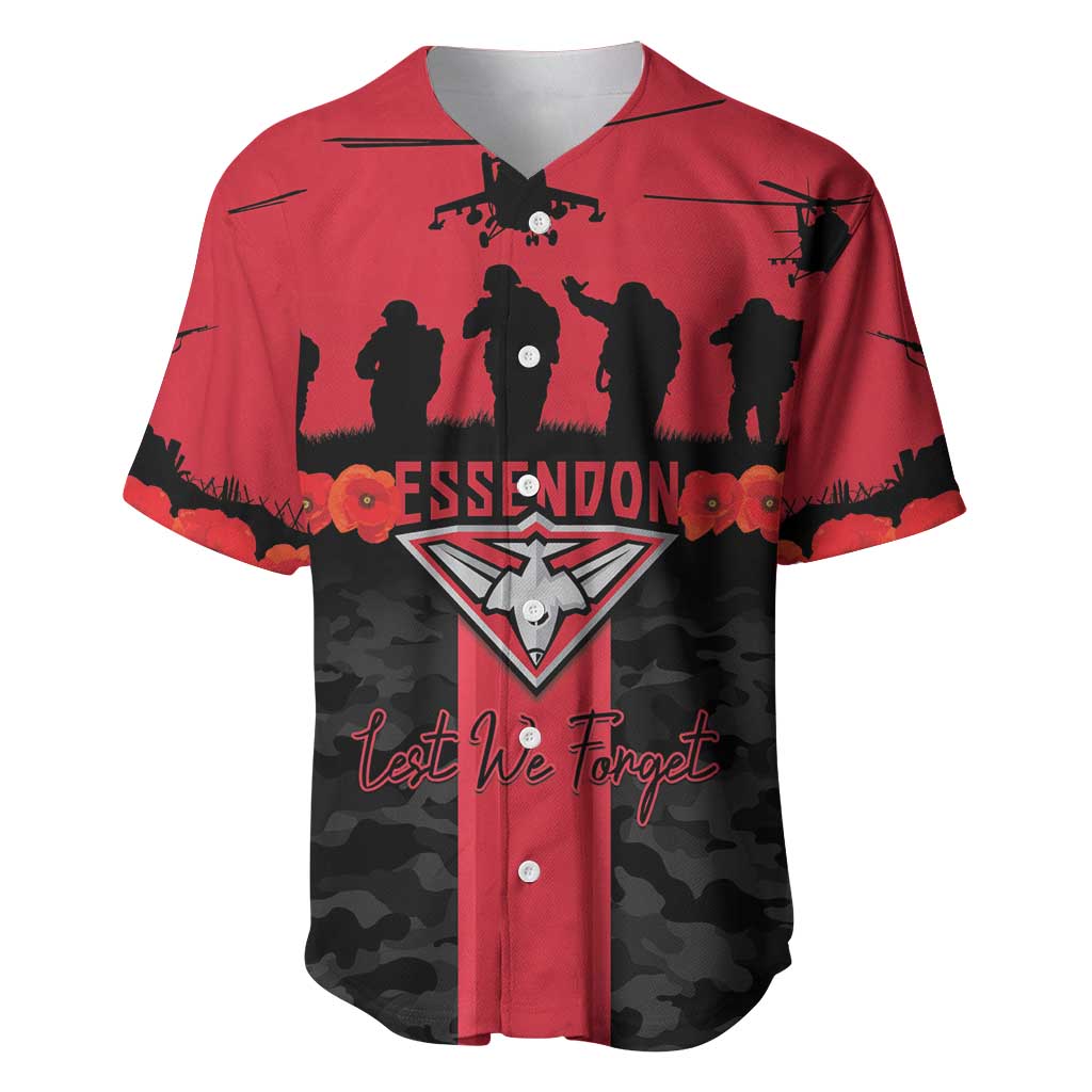 Personalised Essendon Football ANZAC Day Baseball Jersey Bombers Poppy Lest We Forget